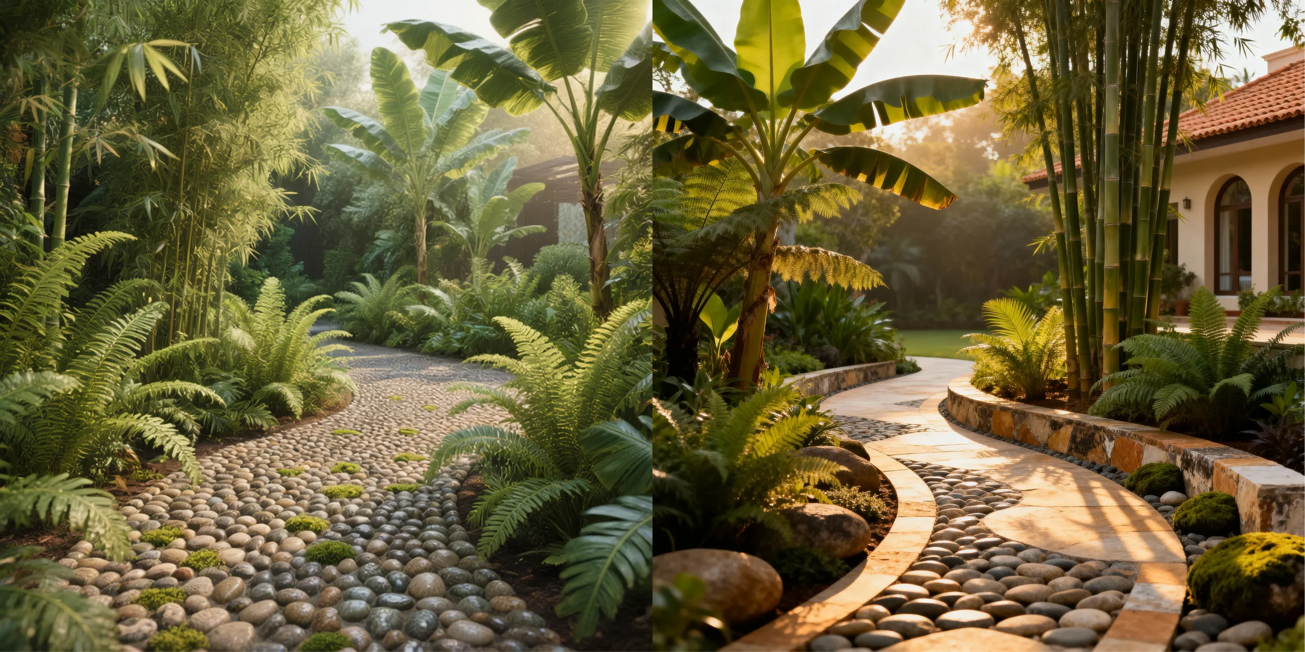 Beautiful Bangalore garden featuring natural pebble pathways with lush greenery