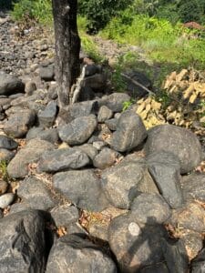 Garden pathway made with smooth river rocks