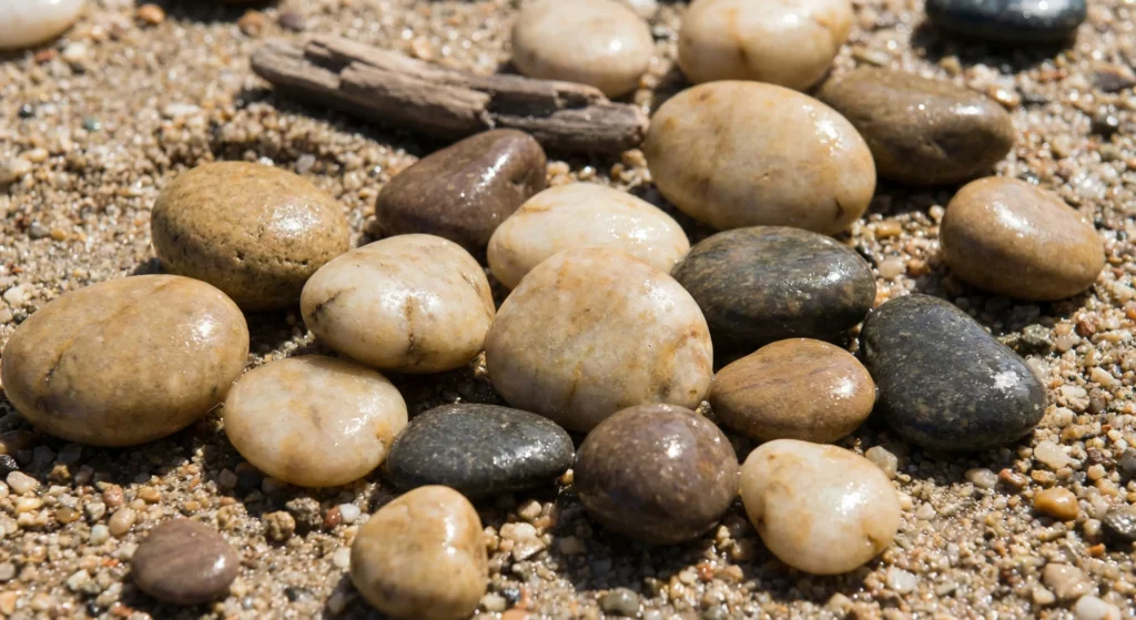 River Pebbles (Polished & Natural): Smooth textures available in multiple sizes. Ideal for riverbed themes or top-dressing your soil layers.