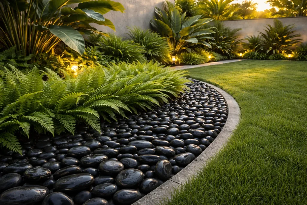 Elephant Black smooth natural pebbles for striking modern garden borders in Bangalore.