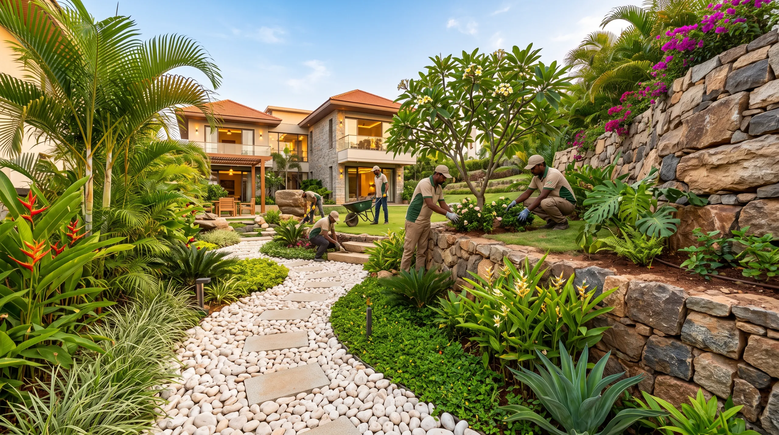Best-Landscaping-Services-Bangalore-Design-Installation Expert landscaping services in Bangalore completing a luxury garden design and installation.