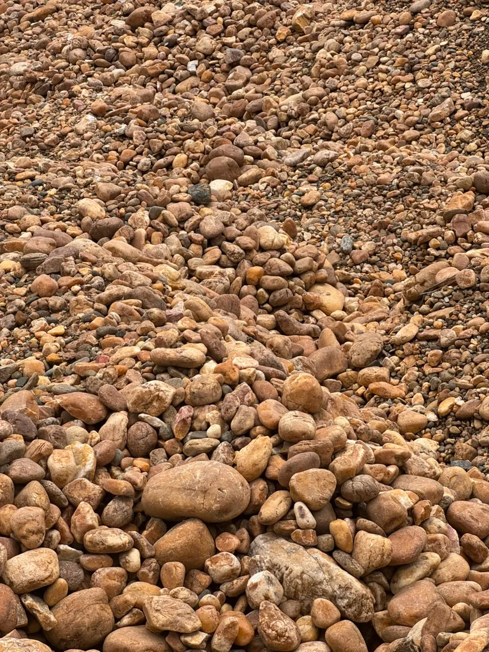 Resort-Landscaping-Pebbles Raw natural pebbles stockpiled for resort landscaping projects.